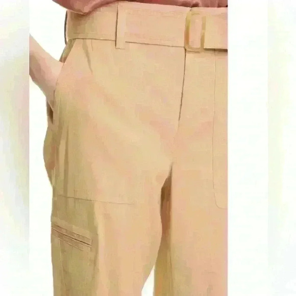 Vince - belted, stretch linen, paper bag, crop trousers- Sz L - Picture 5 of 10